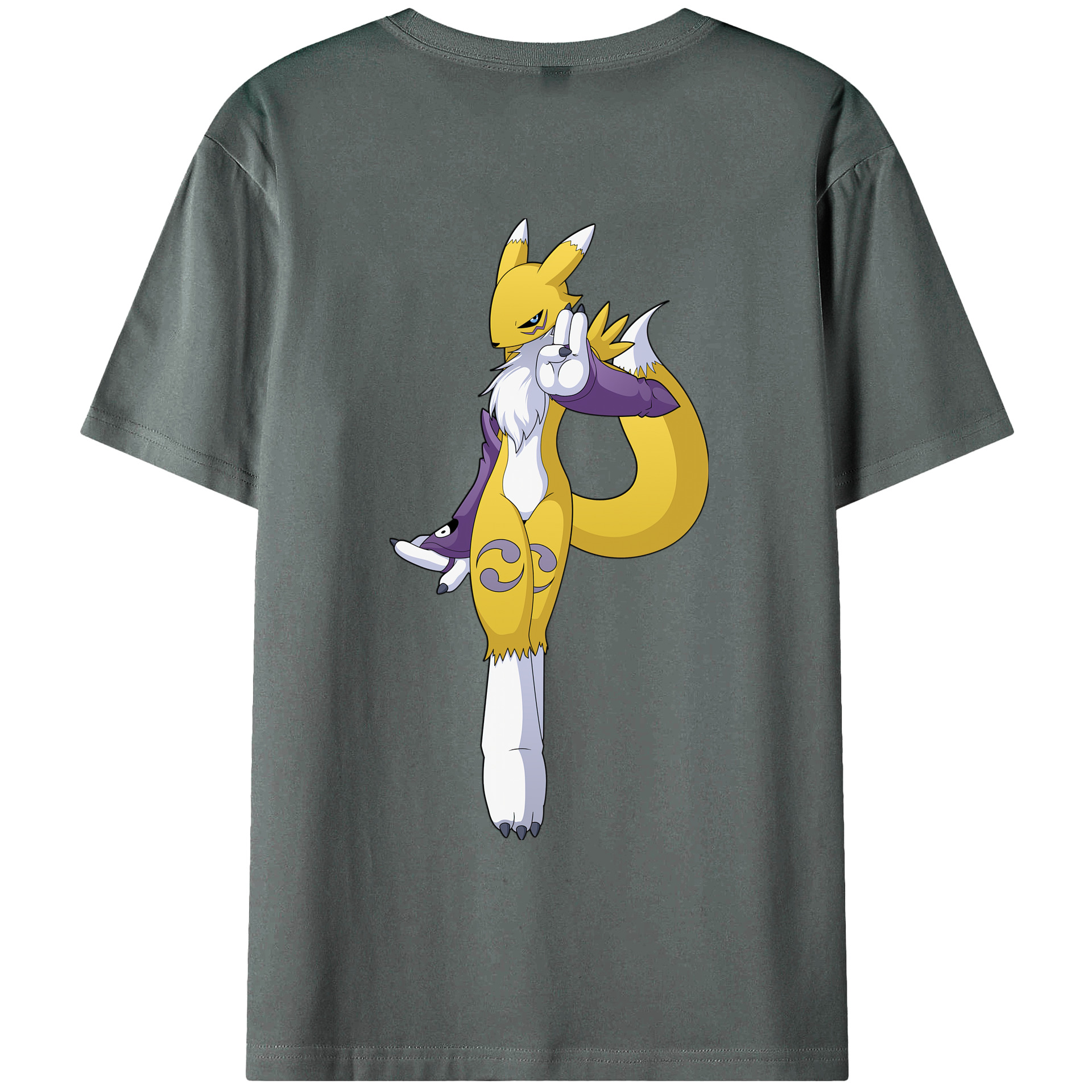 （画像用） Digimon デジタルモンスター/デジモン 綿100％ メンズ半袖Tシャツ（バックプリント） 通気性